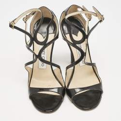 Jimmy Choo Black Patent Leather Ivette Strappy Sandals Size 36