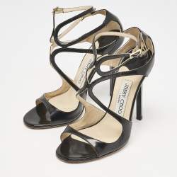 Jimmy Choo Black Patent Leather Ivette Strappy Sandals Size 36