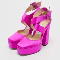 Jimmy Choo Fuschia Satin Buckle Gian Pumps Size 36