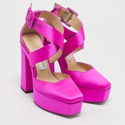 Jimmy Choo Fuschia Satin Buckle Gian Pumps Size 36