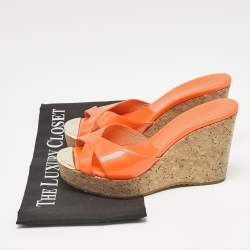 Jimmy Choo Orange Patent Leather Cork Wedge Platform Sandals Size 36