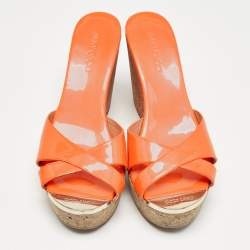 Jimmy Choo Orange Patent Leather Cork Wedge Platform Sandals Size 36