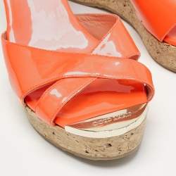 Jimmy Choo Orange Patent Leather Cork Wedge Platform Sandals Size 36