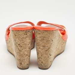 Jimmy Choo Orange Patent Leather Cork Wedge Platform Sandals Size 36