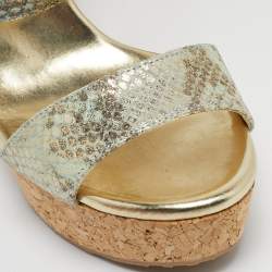Jimmy Choo Multicolor Python Embossed Leather Lucia Cross Strap Cork Wedge Sandals Size 40