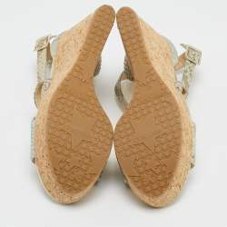 Jimmy Choo Multicolor Python Embossed Leather Lucia Cross Strap Cork Wedge Sandals Size 40