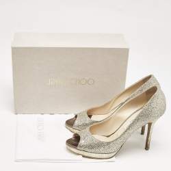 Jimmy Choo Gold Glitter Luna Peep Toe Pumps Size 40