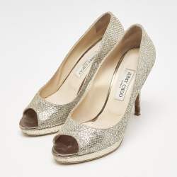 Jimmy Choo Gold Glitter Luna Peep Toe Pumps Size 40