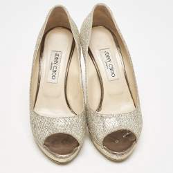Jimmy Choo Gold Glitter Luna Peep Toe Pumps Size 40