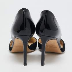 Jimmy Choo Black Suede And Patent Leather Addison Pointed Toe Pumps Size 37.5