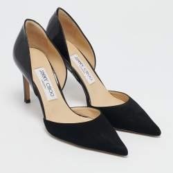 Jimmy Choo Black Suede And Patent Leather Addison Pointed Toe Pumps Size 37.5