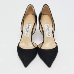 Jimmy Choo Black Suede And Patent Leather Addison Pointed Toe Pumps Size 37.5