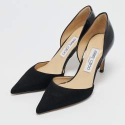 Jimmy Choo Black Suede And Patent Leather Addison Pointed Toe Pumps Size 37.5