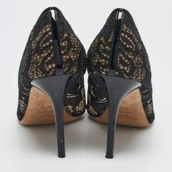 Jimmy Choo Black Lace Love Pointed Toe Pumps Size 37.5