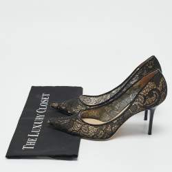 Jimmy Choo Black Lace Love Pointed Toe Pumps Size 37.5