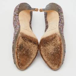 Pre Owned Jimmy Choo Metallic Multicolor Coarse Glitter Crown Peep Toe Platform Pumps Size 40