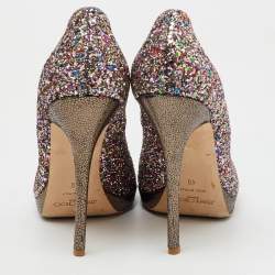 Pre Owned Jimmy Choo Metallic Multicolor Coarse Glitter Crown Peep Toe Platform Pumps Size 40