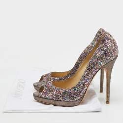 Pre Owned Jimmy Choo Metallic Multicolor Coarse Glitter Crown Peep Toe Platform Pumps Size 40