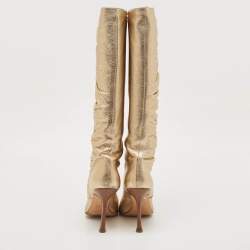 Jimmy Choo Gold Leather Scrunch Knee Length Boots Size 39