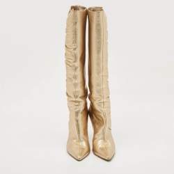 Jimmy Choo Gold Leather Scrunch Knee Length Boots Size 39