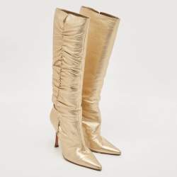 Jimmy Choo Gold Leather Scrunch Knee Length Boots Size 39