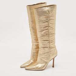 Jimmy Choo Gold Leather Scrunch Knee Length Boots Size 39