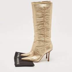 Jimmy Choo Gold Leather Scrunch Knee Length Boots Size 39