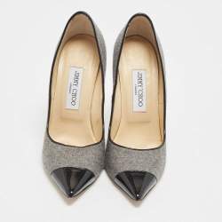 Jimmy Choo Grey/Black Wool and Patent Leather Pumps Size 38