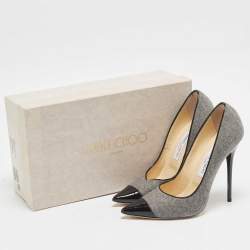 Jimmy Choo Grey/Black Wool and Patent Leather Pumps Size 38