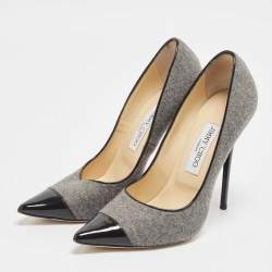 Jimmy Choo Grey/Black Wool and Patent Leather Pumps Size 38