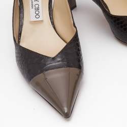 Jimmy Choo Brown Patent Leather and Snakeskin Embossed Leather Liya Pumps Size 40