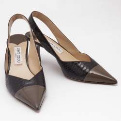 Jimmy Choo Brown Patent Leather and Snakeskin Embossed Leather Liya Pumps Size 40