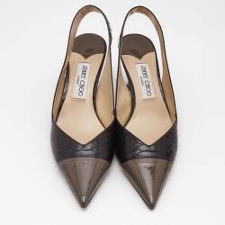 Jimmy Choo Brown Patent Leather and Snakeskin Embossed Leather Liya Pumps Size 40
