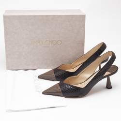 Jimmy Choo Brown Patent Leather and Snakeskin Embossed Leather Liya Pumps Size 40