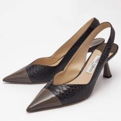 Jimmy Choo Brown Patent Leather and Snakeskin Embossed Leather Liya Pumps Size 40