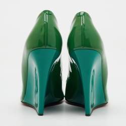 Jimmy Choo Green Patent Leather Peep Toe Wedge Pumps Size 40