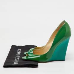 Jimmy Choo Green Patent Leather Peep Toe Wedge Pumps Size 40