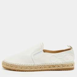 Jimmy Choo Off White Leather Dawn Espadrille Slip On Sneakers Size 38