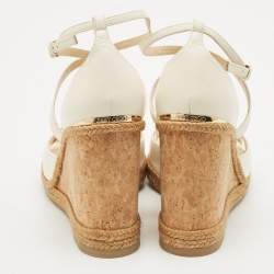 Jimmy Choo Off White Leather Alanah Cork Wedge Sandals Size 41