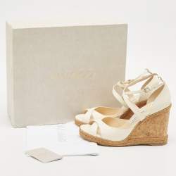 Jimmy Choo Off White Leather Alanah Cork Wedge Sandals Size 41