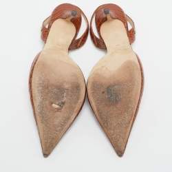 Pre Owned Jimmy Choo Brown Croc Embossed Leather Thandi Slingback Pumps Size 40