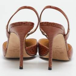 Pre Owned Jimmy Choo Brown Croc Embossed Leather Thandi Slingback Pumps Size 40