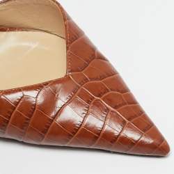 Pre Owned Jimmy Choo Brown Croc Embossed Leather Thandi Slingback Pumps Size 40