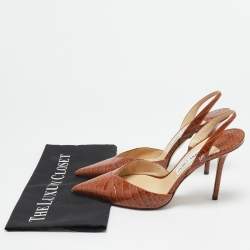 Pre Owned Jimmy Choo Brown Croc Embossed Leather Thandi Slingback Pumps Size 40
