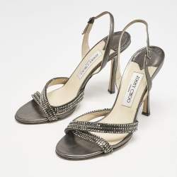Jimmy Choo Metallic Leather Hepsie Slingback Sandals Size 39