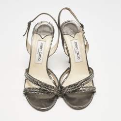 Jimmy Choo Metallic Leather Hepsie Slingback Sandals Size 39