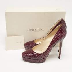 Jimmy Choo Purple Croc Embossed Leather Cosmic Pumps Size 38.5
