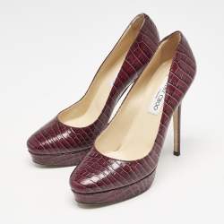 Jimmy Choo Purple Croc Embossed Leather Cosmic Pumps Size 38.5