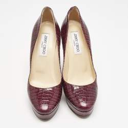 Jimmy Choo Purple Croc Embossed Leather Cosmic Pumps Size 38.5