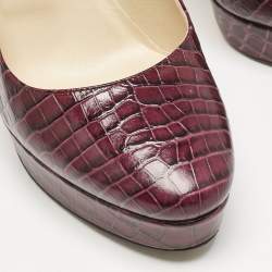 Jimmy Choo Purple Croc Embossed Leather Cosmic Pumps Size 38.5